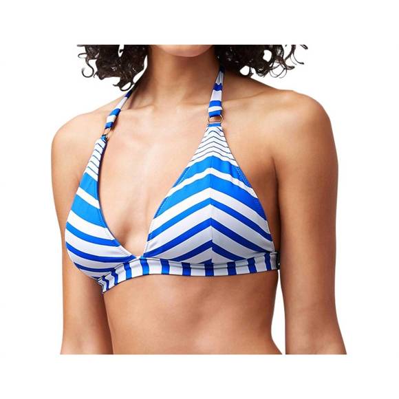 NEW TOMMY BAHAMA reversible glass stripe halter bikini top in blue beach - Picture 1 of 3